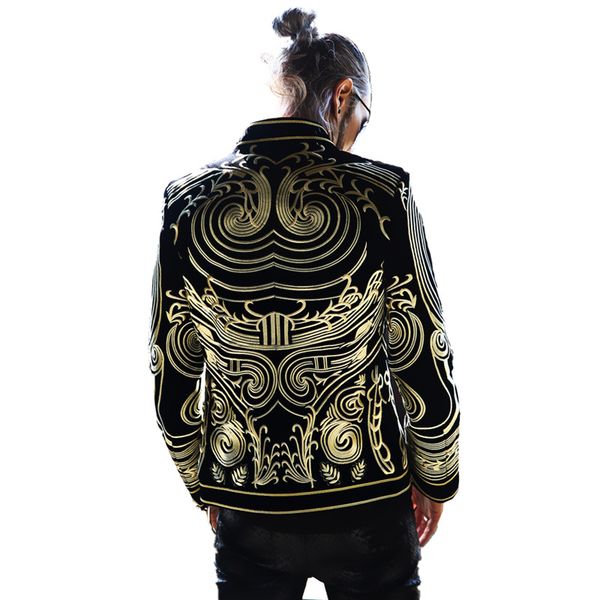 

2018 men blazers gold embroider jacket slim fit blazer suits coat black european style dj male singer host stage costume, White;black