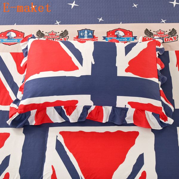 

100%cotton national flag pillowcase,flower geometric printing bedding green/red ruffle lace pillowcase european american style