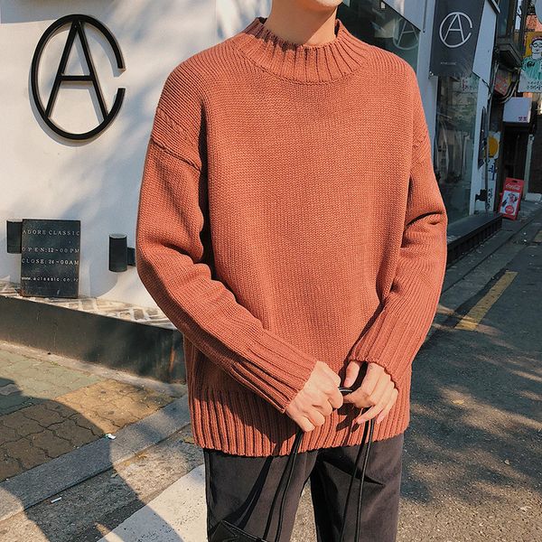 

2017 winter new arrival fashion casual half turtleneck solid color thicken woolen pullover knitted warm all-match men sweaters, White;black