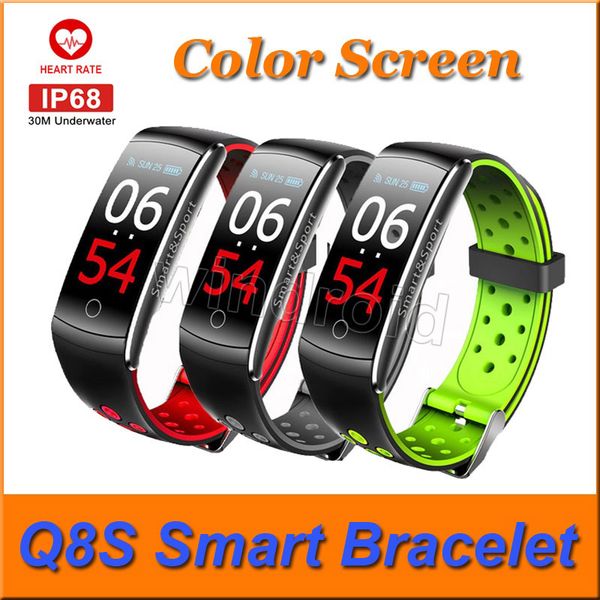 

Q8 ip color creen mart bracelet blood pre ure fitne tracker mart wri tband heart rate monitor waterproof watch retail box dhl 20pc