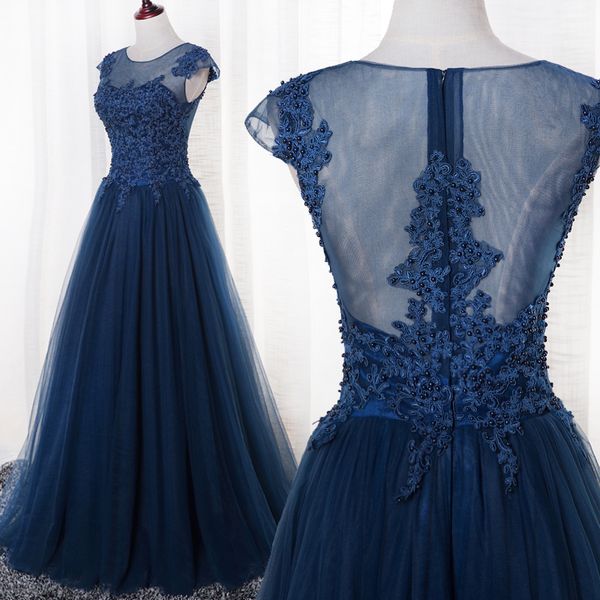 Navy Blue Prom Dresses 2018 Prom Dress Long Evening Gowns Scoop