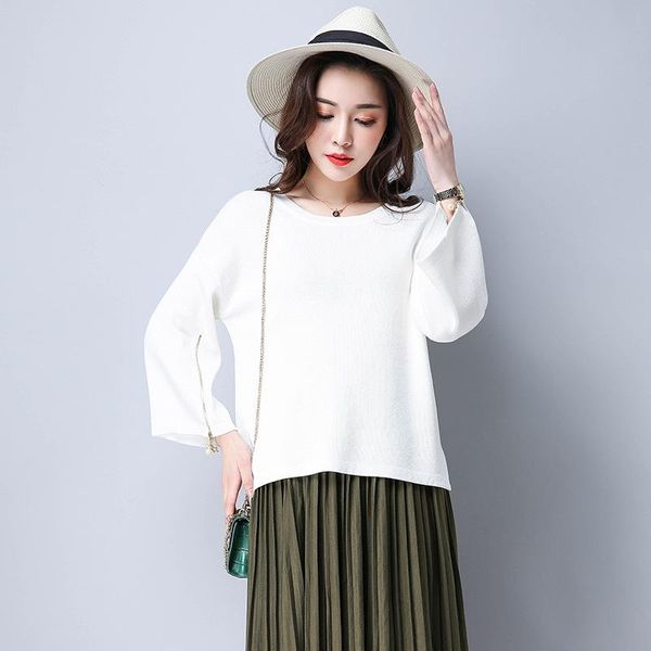 

white sweet lolita sweater women bell sleeve jumper with zipper pullover o-neck spring autumn knitwear mori girl style, White;black