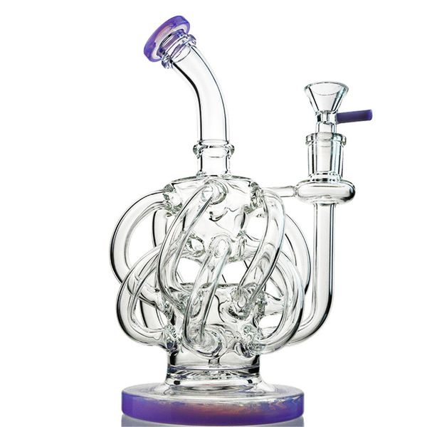 Süper Girdap Cam Bong Dab Rig Petrol Kuleleri Nargile Tornado Cyclone Bongs 12 Recycler Tüp Su Borusu, 14mm Ortak Heady Bowl