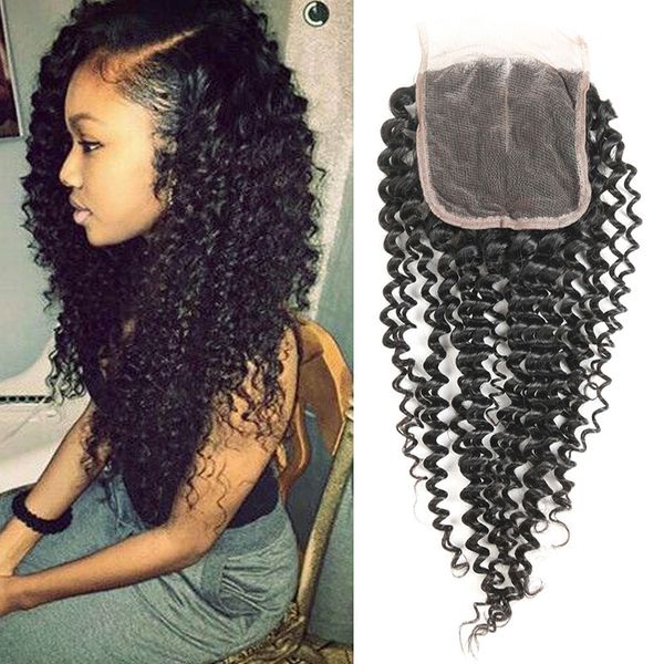 Peruvian Virgin Hair Kinky Curly Closure 4x4 100 Human Hair