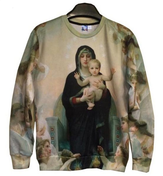 

new fashion womens/mens great mother virgin mary and jesus cotton 3d print hooded sweatshirts jumper fashion clothing lms0054, Black
