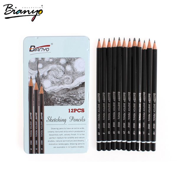 

bianyo 12pcs pencils 3h-10b different hardness standard pencil set for school children stationery sketch draw pen art supplies
