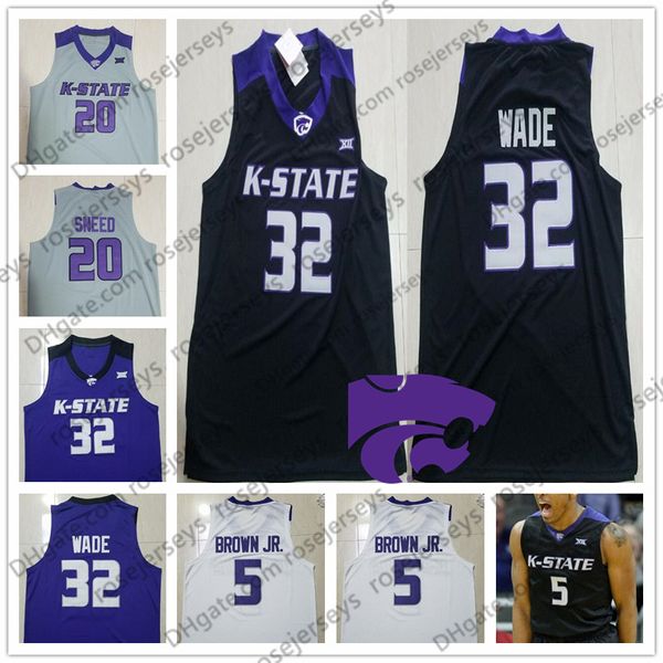 Basquete universitário usa basquete Kansas State Wildcats personalizado com qualquer nome número branco roxo preto # 32 Dean Wade 5 Barry Brown Jr.
