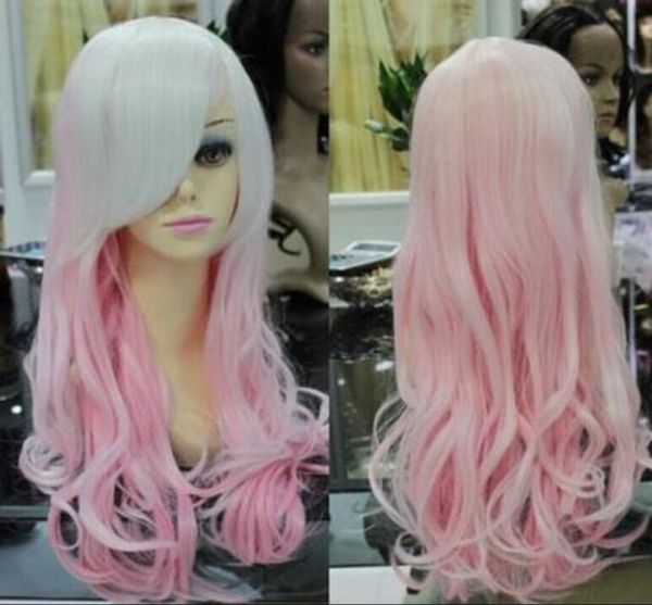 

cosplay new pink mixed long curly cosplay full wig, Black