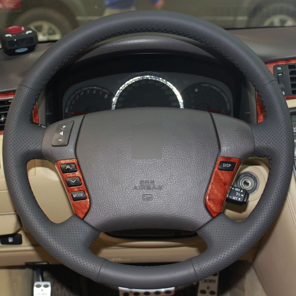 

black leather hand-stitched car steering wheel cover for toyota crown 2006-2009