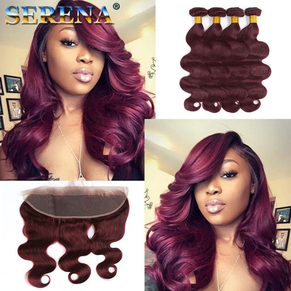 2019 Red Ombre Hair Brazilian Body Wave 4 Bundles Dark Red 99j Brazilian Hair Human Hair Weavings Soft Smooth Bouncy Silky Untangled Full From