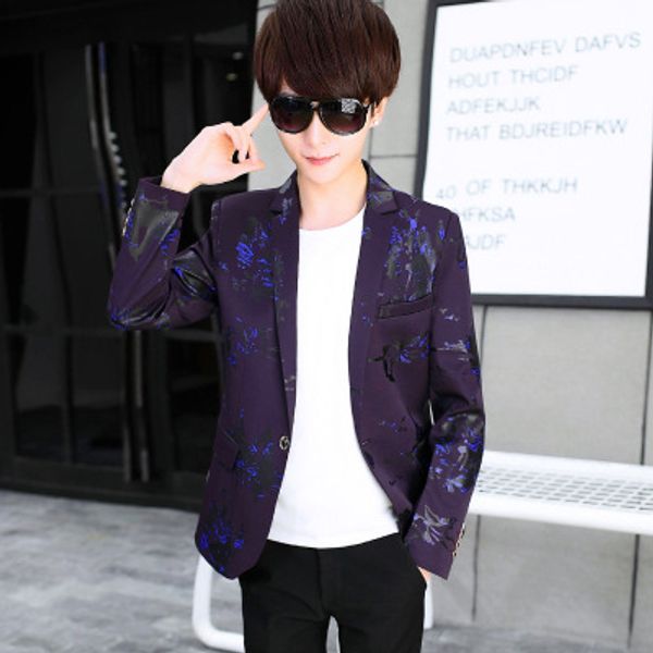 

men's personality suits men spring autumn handsome printing suit tide casual small suit night jacket korean version cd50, White;black