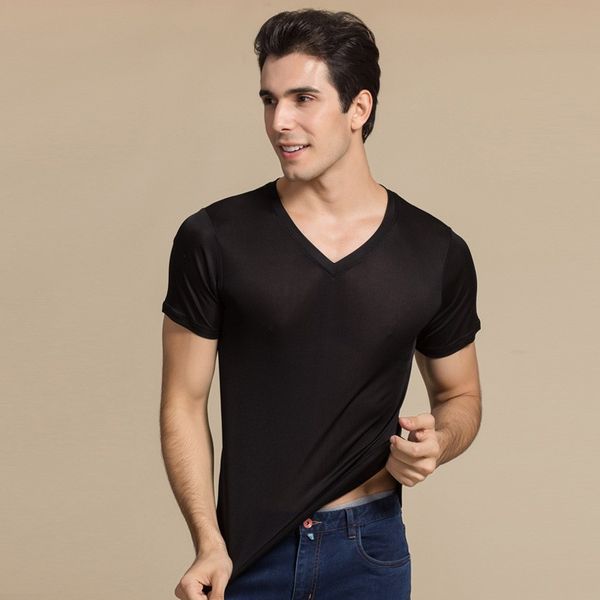 black short sleeve v neck t shirt