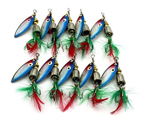 

lenpaby 10pcs rooster tail spinner bait lure with painted willow blade for bass trout 8cm/3.15"/7.4g