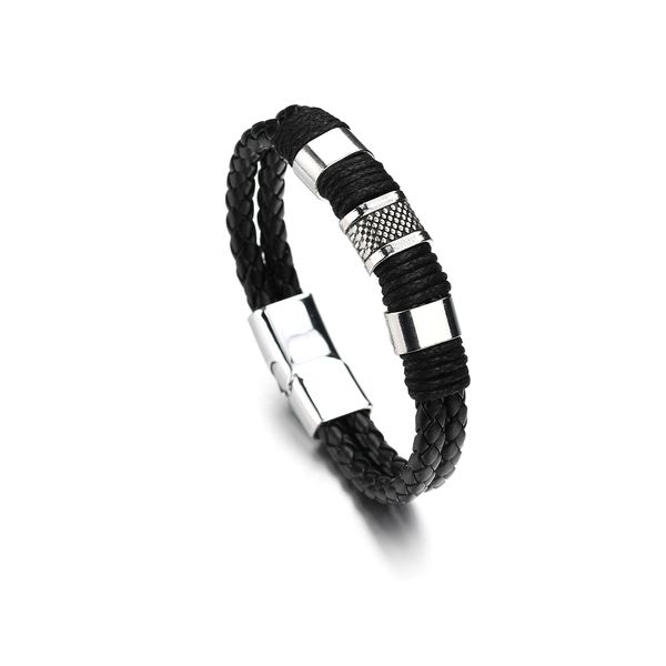 

2018 new genuine braided leather wrist bracelet men stainless steel magnetic clasp bracelets bangles male fashion jewelry gifts, White