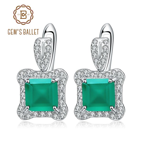 

gem's ballet 3.77ct natural green agate gemstone earrings 925 sterling silver vintage stud earrings for women fine jewelry, Golden;silver