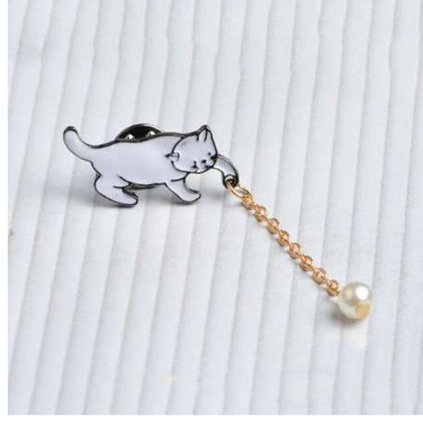 

jisensp alloy cute little white imitation pearl cat brooch pins chic fashion jewelry bijoux brooch wholesale women accessories, Gray