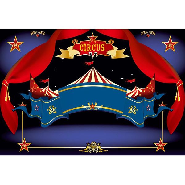 Pano de fundo personalizado para festa de circo, cortinas vermelhas impressas, estrelas, tenda, chá de bebê recém-nascido, adereços, menino, crianças, aniversário, foto, fundo