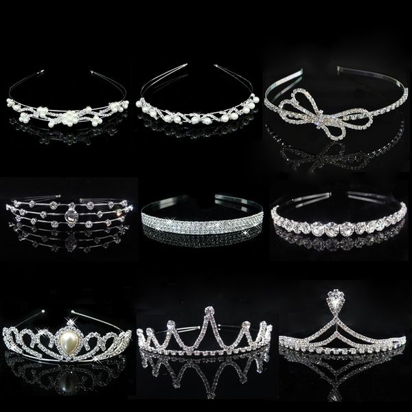 

ainameisi princess tiaras wedding crown rhinestone pearl headband kid girls bridal crown party accessiories hair jewelry gift, Golden;white