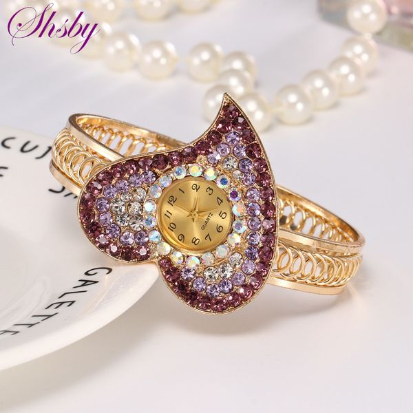 

shsby women jewelry watches casual bracelet watch lady heart relogio rhinestone analog quartz watch clock female montre femme, Slivery;brown