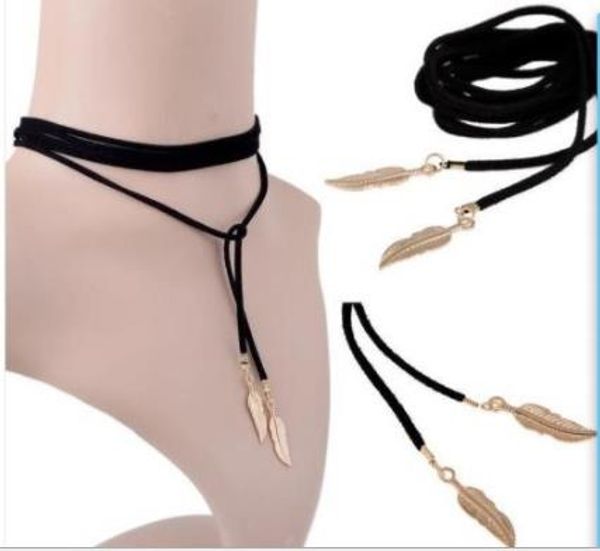 

long multi-layer korean velvet necklace, retro leaf pendant sweater chain, Silver