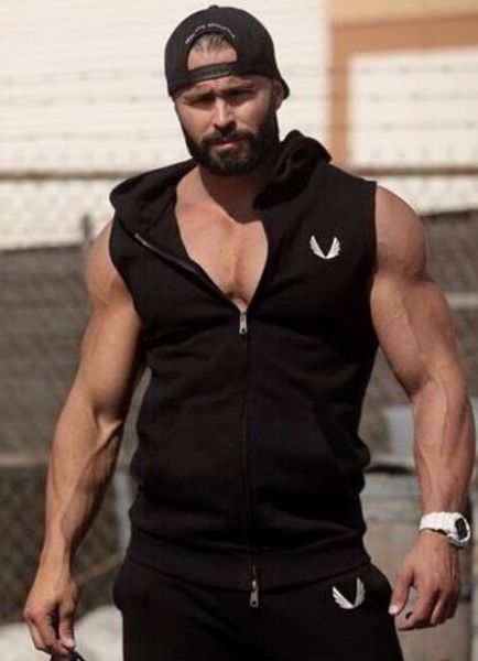 

men's cotton hoodie sweatshirts vest zipper fitness bodybuilding clothes tank sleeveless tees shirt boys casual golds vest, White;black