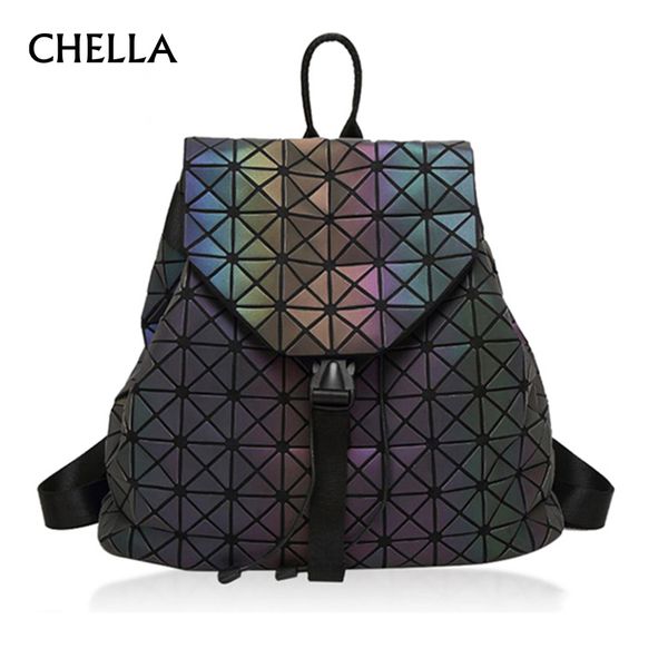 

women geometric backpack luminous female evening bag diamond sequins pu laser back pack lady casual plaid bao bp0232