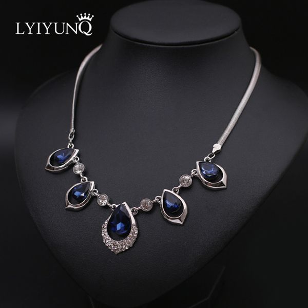 

whole salehyperbole big chokers necklaces fashion temperament fine jewelry women water drop crystal pendant necklace, Golden;silver