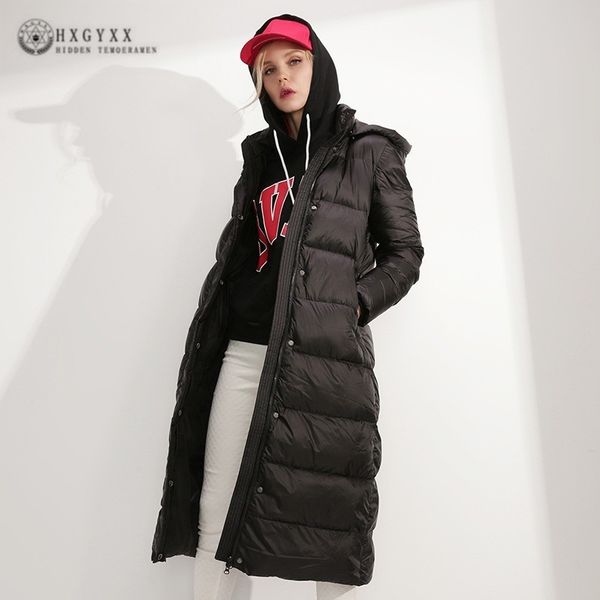 

vintage plus size long winter coat women 2018 white down jacket female hooded outerwear casual overcoat j416, Black