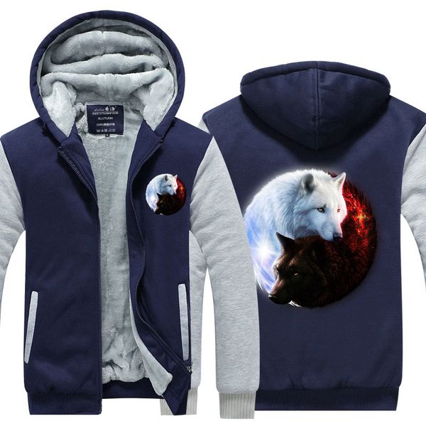 

miduo yin-yang wolf printed hoodies men 3d hoodies man winter brand sweatshirts jackets quality pullover fashion thicken zipper, Black