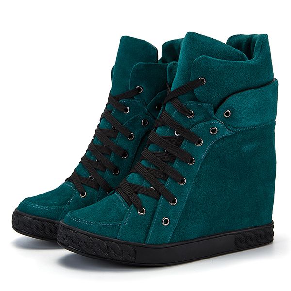 

fashion 2018 brand spring autumn women shoes black suede ankle boots platform wedge height increasing shoes, Black;white