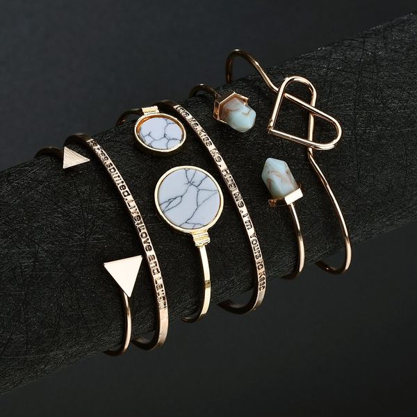 

terreau kathy 6pcs/set vintage cuff bracelet bangles for women brief gold color open arrow love knotted charms bracelet jewelry, Black
