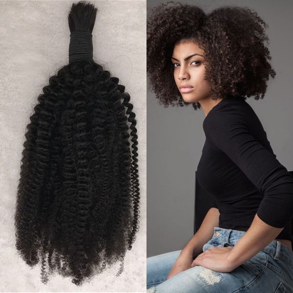 Mongolian Bulk Hair Weave Natural Color Kinky Curly Human Hair