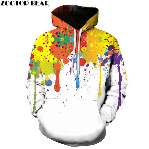 

splash ink women men hoodies multicolor 3d printed loose autumn sweatshirts pullover fashion winter tracksuits waibo bear, Black