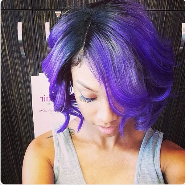 Moda onda curta Bob Wig Calor ombre resistente roxo cor sintética rendas frente perucas com cabelo do bebê da Mulher Negra Cosplay Wig