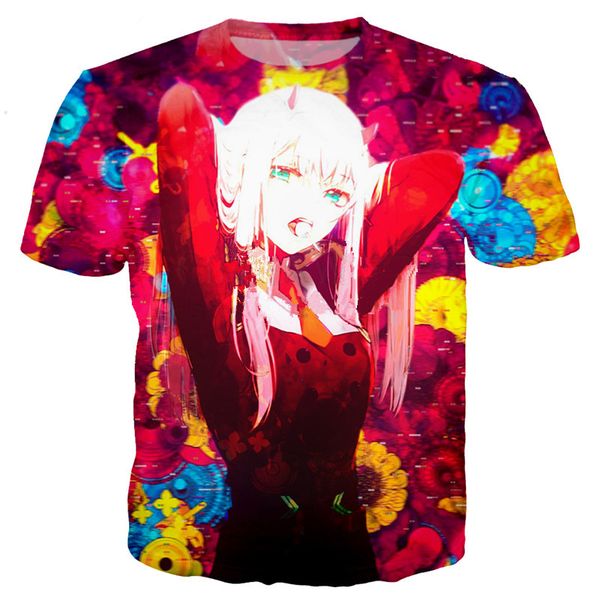

fashion anime zero two darling in the franxx harajuku t-shirt 3d printed women/men short sleeve t-shirt casual k395, White;black