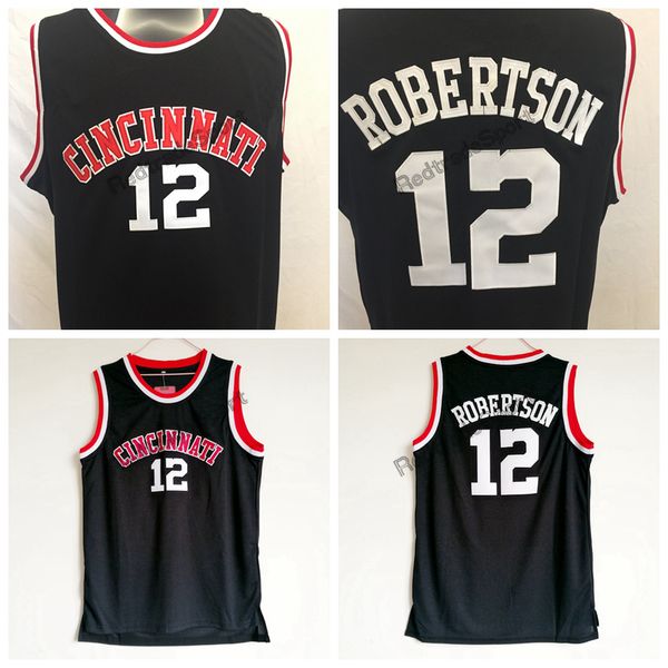 Herren Cincinnati Bearcats Oscar Robertson College-Basketballtrikots Vintage-Trikot Nr. 12 Home Schwarz genähte Hemden S-XXL
