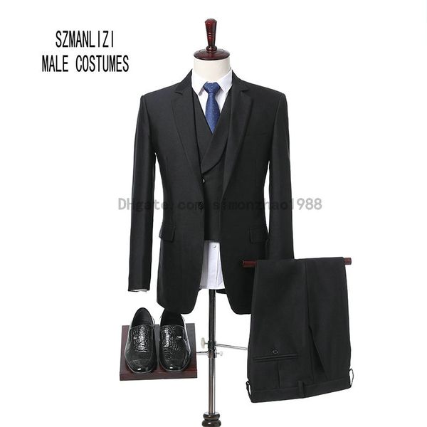 2018 Marca Uomo Groom Wear Shiny 3 pezzi Suit Black Wedding Groom Groomsman Abiti da sposa Tuxedo Slim Fit Smoking Masculino Tailleur