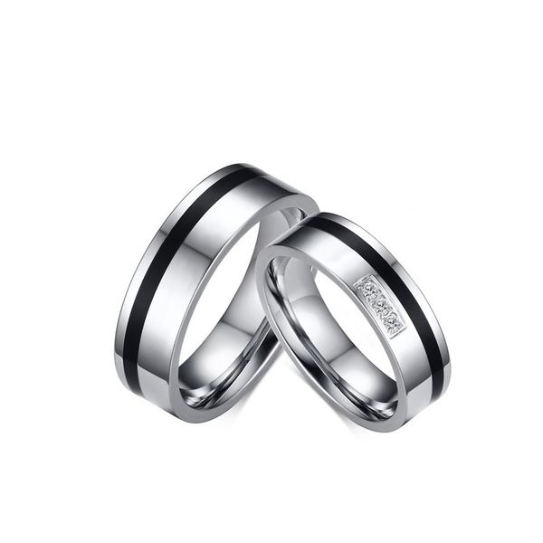 

может смешать заказ 6mmsilver черный цвет мода простой любовника драгоценный камень циркон кольцо из нержавеющей стали кольца ювелирные изде, Golden;silver