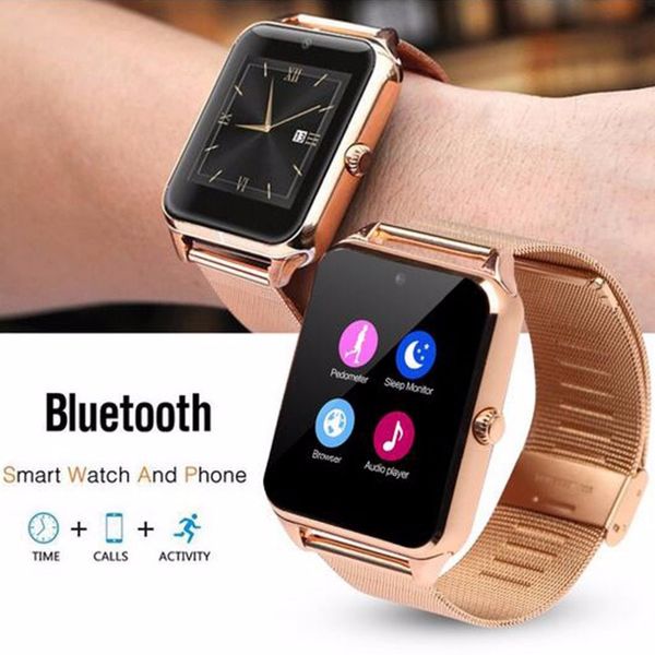 

smart watch z60 men women bluetooth wrist smartwatch support sim/tf card wristwatch for android phone pk, Slivery;brown