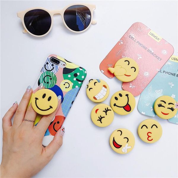 

dhl silicone emoji phone holder with retail package real 3m glue grip stand 360 degree finger holder flexible for iphone samsung