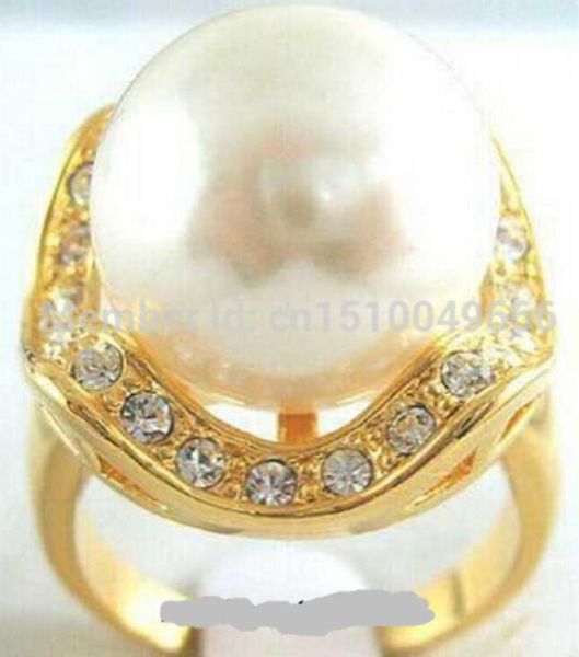 

>>>>> white south sea shell pearl yellow crystal ring size: 7.8.9, Silver