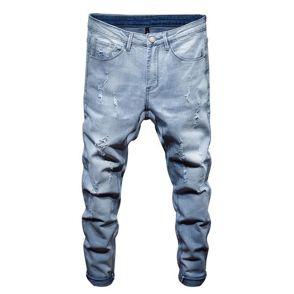 

street style men's denim jeans fashion hole men jeans pants brand new blue trousers male pants