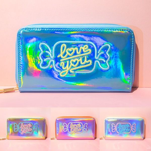 

candy love you long girls purses laser gradient color rainbow light lady handbags fashion new bentoy money bag angle bags burse, Red;black