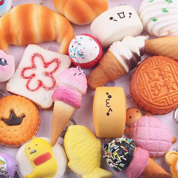 

squishy toy wholesale 10pcs medium mini soft squishy bread toys key chain key ring design #236 decompression toy