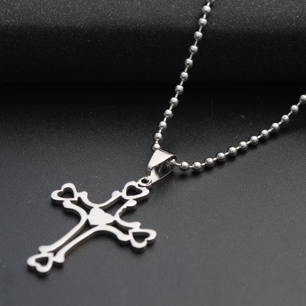 

10 stainless steel multilayer hollow love heart cross necklace religion jesus titanium faith lucky mother men's women's family gif, Silver
