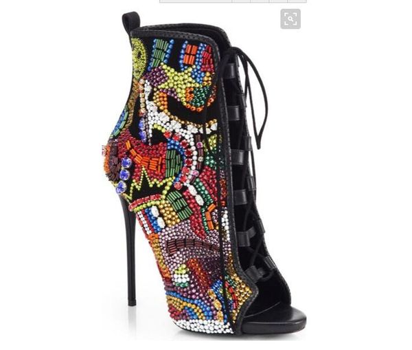 

color diamond luxury high open toe straps sandals show field models show fashion boutique women's magazine street shooting, Black