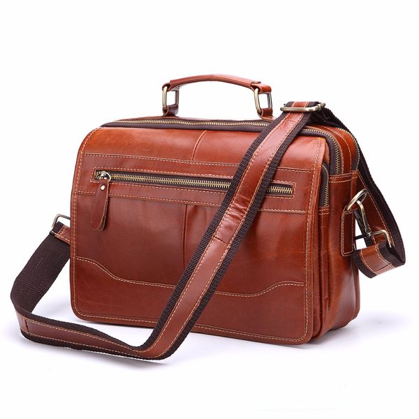 

single shoulder, satchel, casual leather men's briefcase, Black