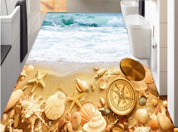 

waterproof pvc wallpaper seascape shell surf 3d floor paste wallpapers for living room
