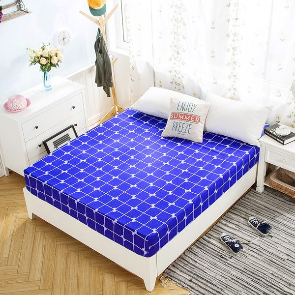 

blue checked butterfly pattern 1pc cotton fitted sheet mattress cover printing bedding four corners with elastic band bed sheet