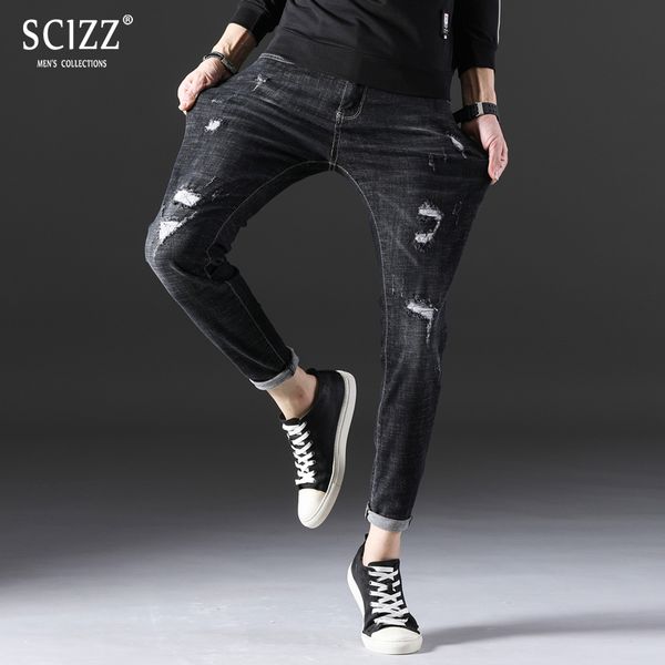 

black ripped men jeans biker stretch distressed pants men designer ripped jeans zipper brand 2018 pencil pants denmin, Blue